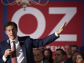 Dr. Mehmet Oz, a Republican candidate for U.S. Senate in Pennsylvania, speaks in Springfield, Pa., Thursday, Sept. 8, 2022.