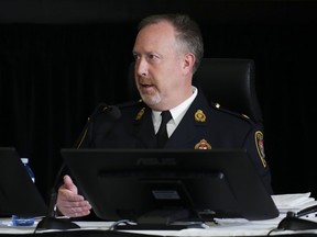 Ottawa Police Service Supt. Robert Bernier responds to questions while appearing as a witness at the Public Order Emergency Commission in Ottawa on Wednesday, Oct. 26, 2022.