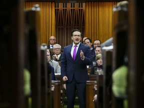 Conservative Leader Pierre Poilievre speaks during question period in the House of Commons on Parliament Hill in Ottawa, Thursday, Oct. 6, 2022.