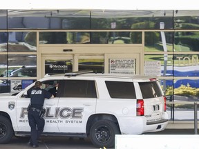 Police respond to an active shooter incident at Methodist Dallas Medical Center on Saturday, Oct. 22, 2022. Two hospital employees were shot during the incident, according to police.