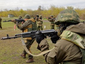 Russian newly-mobilised reservists train at a shooting range in the course of Russia-Ukraine conflict in the Donetsk region, Russian-controlled Ukraine.