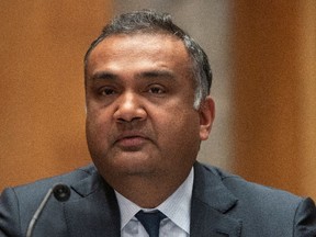 Neal Mohan, chief product officer at YouTube, testifies during a hearing before the U.S. Senate Homeland Security and Governmental Affairs Committee on Capitol Hil.