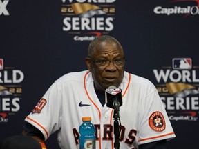 Houston Astros manager Dusty Baker Jr. ahead of Game 1 of the baseball World Series between the Houston Astros and the Philadelphia Phillies on Thursday, Oct. 27, 2022, in Houston. Game 1 of the series starts Friday.