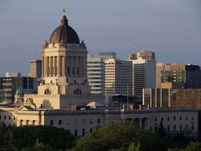The Manitoba Legislature in Winnipeg, Saturday, Aug. 30, 2014. Manitoba's Progressive Conservative government is set to pass several bills into law, covering items ranging from electricity to weeds, before the legislature rises for the fall break THursday.