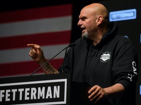 Democratic Senate candidate John Fetterman speaks to supporters during an election night party on November 9, 2022 in Pittsburgh, Pennsylvania. Fetterman defeated Republican Senate candidate Dr. Mehmet Oz. (Photo by Jeff Swensen/Getty Images)
