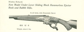Detail from the original 1897 magazine ad announcing the debut of the Westley Richards Model 1897. Note how it is marketed as a gun for shooting rabbits and rooks (a close cousin of the crow).