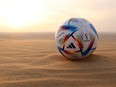 The official ball is seen posed in the desert ahead of the FIFA World Cup Qatar 2022 at on November 17, 2022 in Doha, Qatar.