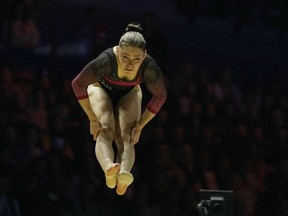 Sydney Turner of Canada competes on the floor exercise at the Women's Team Final during the Artistic Gymnastics World Championships at M&S Bank Arena in Liverpool, England, Tuesday, Nov. 1, 2022.THE CANADIAN PRESS/AP-Thanassis Stavrakis