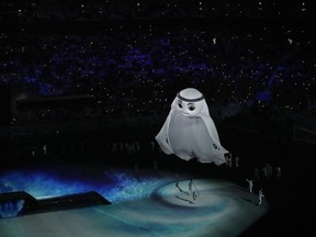 The mascot of the Qatar World Cup is displayed during the opening ceremony, prior to the group A soccer match between Qatar and Ecuador at the Al Bayt Stadium in Al Khor, Qatar, Sunday, Nov. 20, 2022.