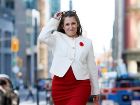 Canada's Deputy Prime Minister and Minister of Finance Chrystia Freeland arrives to a news conference about the fall economic statement in Ottawa, Ontario, Canada November 3, 2022. REUTERS/Blair Gable