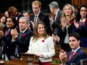 Finance Minister Chrystia Freeland, centre, delivers the fiscal update in the House of Commons in Ottawa, on Thursday.