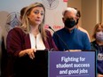 CUPE's Laura Walton announces strike action.