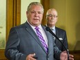 Ontario Premier Doug Ford and Minister of Municipal Affairs and Housing Steve Clark, address media outside of the Premier's office at Queen's Park in Toronto, Ont. on Monday, May 27, 2019.