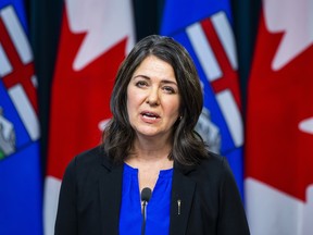 Premier Danielle Smith gives details on  theAlberta Sovereignty Act legislation at the Alberta Legislature in Edmonton, on November 29, 2022.