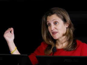 Canada's Deputy Prime Minister and Minister of Finance Chrystia Freeland testifies at the Public Order Emergency Commission in Ottawa, Ontario, Canada November 24, 2022. REUTERS/Blair Gable