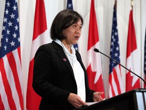 United States Trade Representative Katherine Tai speaks during a visit to Ottawa in May 2022.