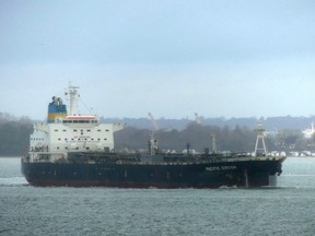 Tanker Pacific Zircon is seen at sea near Isle of Wright, Britain in this undated handout picture. David Potter/Handout via REUTERS