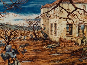 Details from "The Defence of Sterlin Castle," a painting by Patrick Yesh that hangs in the Royal Canadian Regiment's headquarters at CFB Petawawa. The painting chronicles the December 1943 victory by “D” Company 16th Platoon, led by Lt. Mitchell Sterlin, near the southern Italian town of San Leonardo.