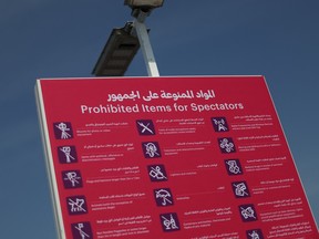 A prohibited items sign is pictured outside the stadium ahead of the FIFA World Cup Qatar 2022 REUTERS/Carl Recine