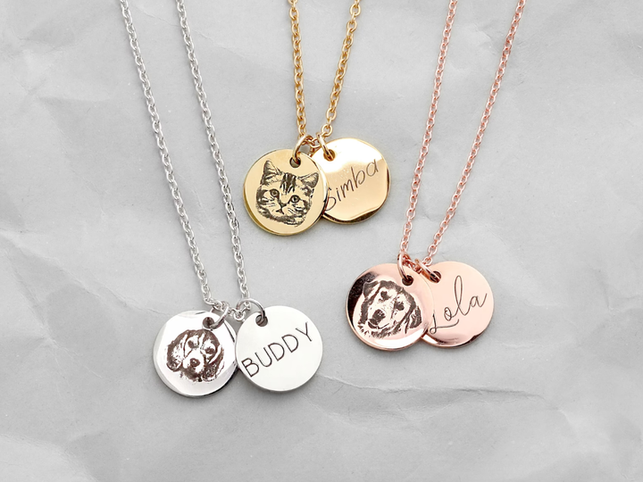  Give a personalized gift like this custom pet portrait and name necklace.