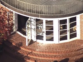 A screen grab taken from video shows damage to the home of U.S. House Speaker Nancy Pelosi after her husband Paul Pelosi was violently assaulted during a break-in at their house in San Francisco, California, U.S., October 28, 2022. KGO TV via ABC via REUTERS.