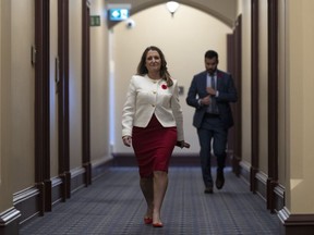 Deputy Prime Minister and Finance Minister Chrystia Freeland makes her way to a cabinet meeting on Parliament Hill, In Ottawa, Thursday, Nov. 3, 2022.