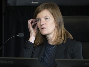 Cindy Termorshuizen, from Global Affairs, appears as a witness at the Public Order Emergency Commission, in Ottawa, Monday, Nov. 14, 2022.