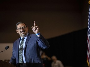 Adrian Fontes, a candidate for Arizona secretary of state, speaks at a Democratic rally in Phoenix, Wednesday, Nov. 2, 2022.