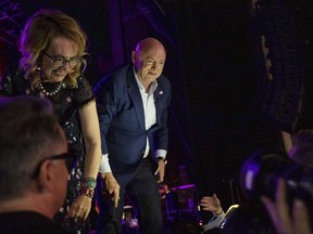 Sen. Mark Kelly, D-Ariz., greets supporters at an election night event in Tucson, Ariz., Tuesday, Nov. 8, 2022.