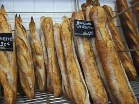 This file photo taken on August 27, 2007, shows baguette breads on display at a bakery in Caen, western France.