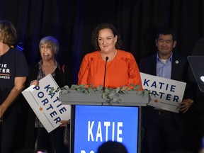Rep. Katie Porter attends an election night watch party in Costa Mesa, Calif., Tuesday, Nov. 8, 2022. Porter is running for re-election in the new 47th Congressional District.
