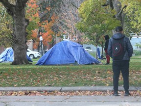 At least 35 tents fill sections of Allan Gardens and behind the conservatory in Toronto on Oct. 19.