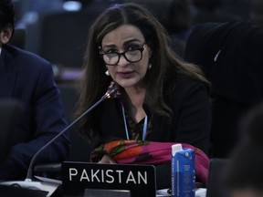 Sherry Rehman, minister of climate change for Pakistan, speaks during a closing plenary session at the COP27 U.N. Climate Summit, Sunday, Nov. 20, 2022, in Sharm el-Sheikh, Egypt.