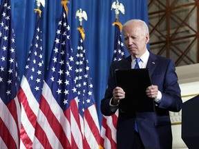 President Joe Biden walks from the podium after speaking about threats to democracy ahead of next week's midterm elections, Wednesday, Nov. 2, 2022, at the Columbus Club in Union Station, near the U.S. Capitol in Washington.