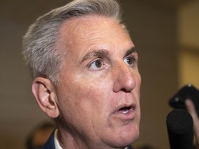 House Minority Leader Kevin McCarthy, of Calif., talks to reporters, Tuesday, Nov. 15, 2022, on Capitol Hill in Washington.