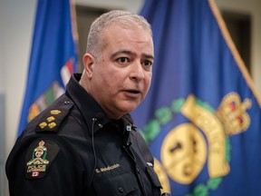 Lethbridge police Chief Shahin Mehdizadeh speaks during a news conference in Lethbridge, Alta., on Wednesday, March 10, 2021.
