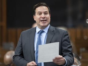 Public Safety Minister Marco Mendicino rises during Question Period, in Ottawa, Monday, Nov. 21, 2022. Top government ministers will continue testifying today at the Public Order Emergency Commission, which has already heard from more than 60 witnesses over five weeks on the federal government's response to last winter's "Freedom Convoy" protests.