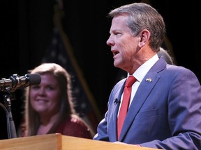 Georgia Republican gubernatorial candidate Gov. Brian Kemp, speaks at his election night party Tuesday, Nov. 8, 2022, in Atlanta.
