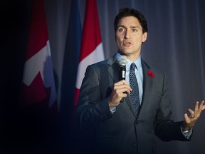 Prime Minister Justin Trudeau speaks during a Liberal Party of Canada fundraising event in Montreal on Monday, Nov. 7, 2022.