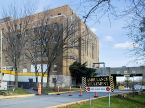 The emergency department entrance is shown a the Lachine Hospital in Montreal, Sunday, November 14, 2021.