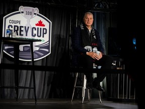 CFL commissioner Randy Ambrosie answers a reporter's question during his state of the league media address at Queensbury Convention Centre in Regina, on Friday, November 18, 2022.