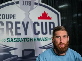 Toronto Argonauts quarterback McLeod Bethel-Thompson speaks to the media during a media day ahead of the 109th Grey Cup at Queensbury Convention Centre in Regina, on Thursday, November 17, 2022.