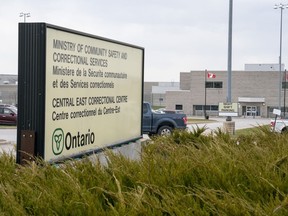 The Central East Correctional Centre in Lindsay, Ont., is shown on April 17, 2020. A deputy superintendent at an eastern Ontario jail says drugs have been smuggled into the facility inside the body cavity of the inmates and in the mail they receive. Dan Tremblay is testifying at an inquest that is examining the circumstances of five drug-related deaths at the Central East Correctional Centre in Lindsay, Ont., which occurred in separate incidents between October 2018 and April 2019.