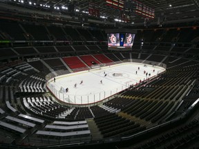 The Canadian Tire Centre is seen as the Ottawa Senators participate in a scrimmage during the team's training camp in Ottawa, on Thursday, Sept. 22, 2022.&ampnbsp;The board of directors of Senators Sports & Entertainment says a process has been initiated for the sale of the NHL club.