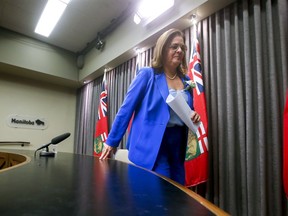 Manitoba Premier Heather Stefanson speaks at a news conference prior to the throne speech at the Manitoba legislature in Winnipeg, Tuesday, Nov. 15, 2022.