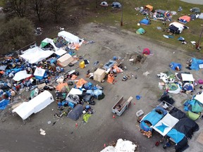 A homeless camp is pictured in Strathcona Park close to the downtown core of Vancouver, Tuesday, March 9, 2021.