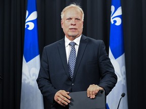 Luc Boileau, Quebec director of National Public Health during a news conference on the COVID-19 pandemic, in Quebec City, Thursday, Nov. 3, 2022. Quebec is dropping the mandatory five-day isolation period for those who test postive for COVID-19, even as the province's public health director urges people to take precautions to avoid seasonal viruses.THE CANADIAN PRESS/Jacques Boissinot