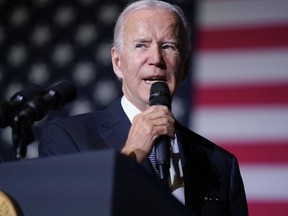 President Joe Biden speaks about student loan debt relief at Delaware State University, Friday, Oct. 21, 2022, in Dover, Del. A U.S. judge in Texas on Thursday, Nov. 9, 2022, blocked Biden's plan to provide millions of borrowers with up to $20,000 apiece in federal student-loan forgiveness.