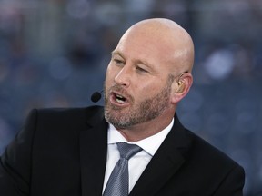 FILE - Trent Dilfer talks during ESPN's Monday Night Countdown before an NFL football game between the Chicago Bears and the Philadelphia Eagles, Sept. 19, 2016, in Chicago. Dilfer, who has been coaching a high school team in Tennessee for the last four years, is the leading candidate to become the new coach at UAB, a person with knowledge of the search told The Associated Press on Tuesday night, Nov. 29, 2022.