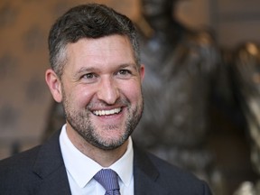 Rep. Pat Ryan, D-N.Y., speaks to reporters at the National Purple Heart Museum in New Windsor, N.Y. Wednesday, Nov. 2, 2022. Ryan is running for re-election in New York's 18th congressional district.